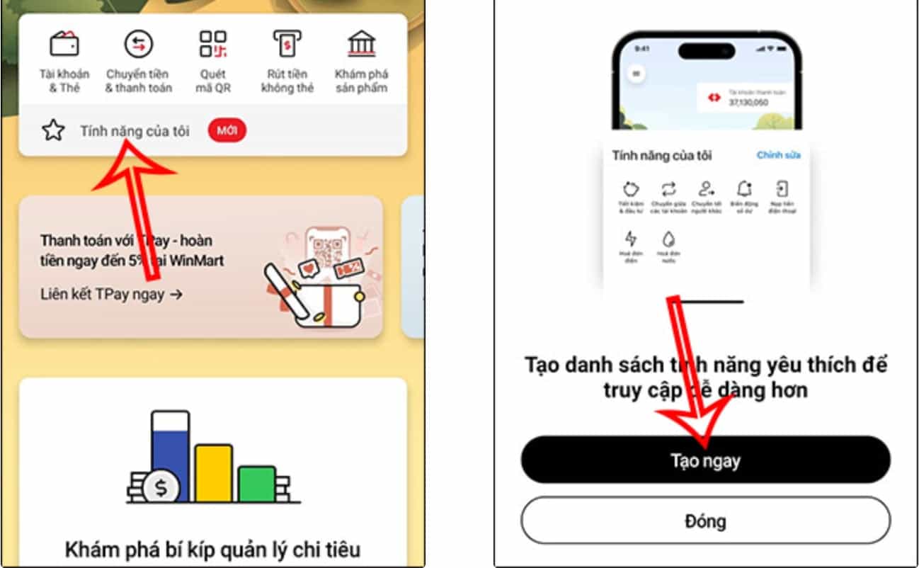 “Tính năng của tôi”, hãy nhấp chọn vào đây.